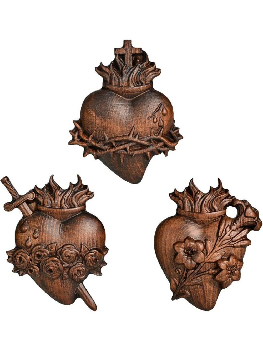Rustic Wooden Sacred Hearts Wall Decor - Holy Family Art, 4 Inch Home Accent